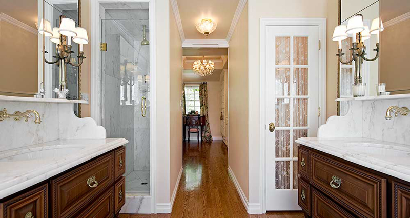 A mirrored hallway